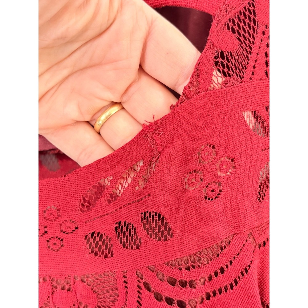 Free People Womens Floral Lace Bell Sleeve Open Back Mini Dress Red Size 2 - Picture 8 of 16